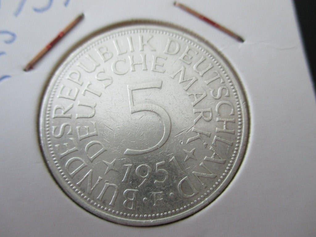 Duitsland 5 mark 1951 letter F, Ophalen of Verzenden, Duitsland, Losse munt, Zilver