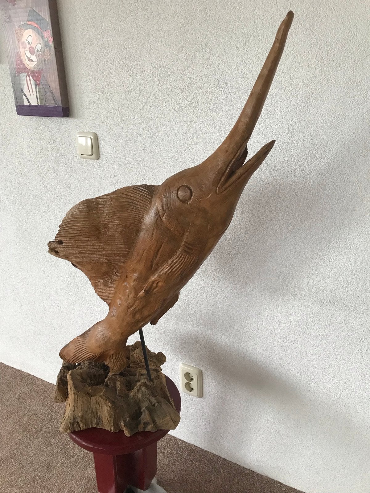 Uniek Houtsnijwerk Zwaardvis - 100 cm hoog, Ophalen, Houtsnijwerk, 50 - 100 cm, Handgemaakt