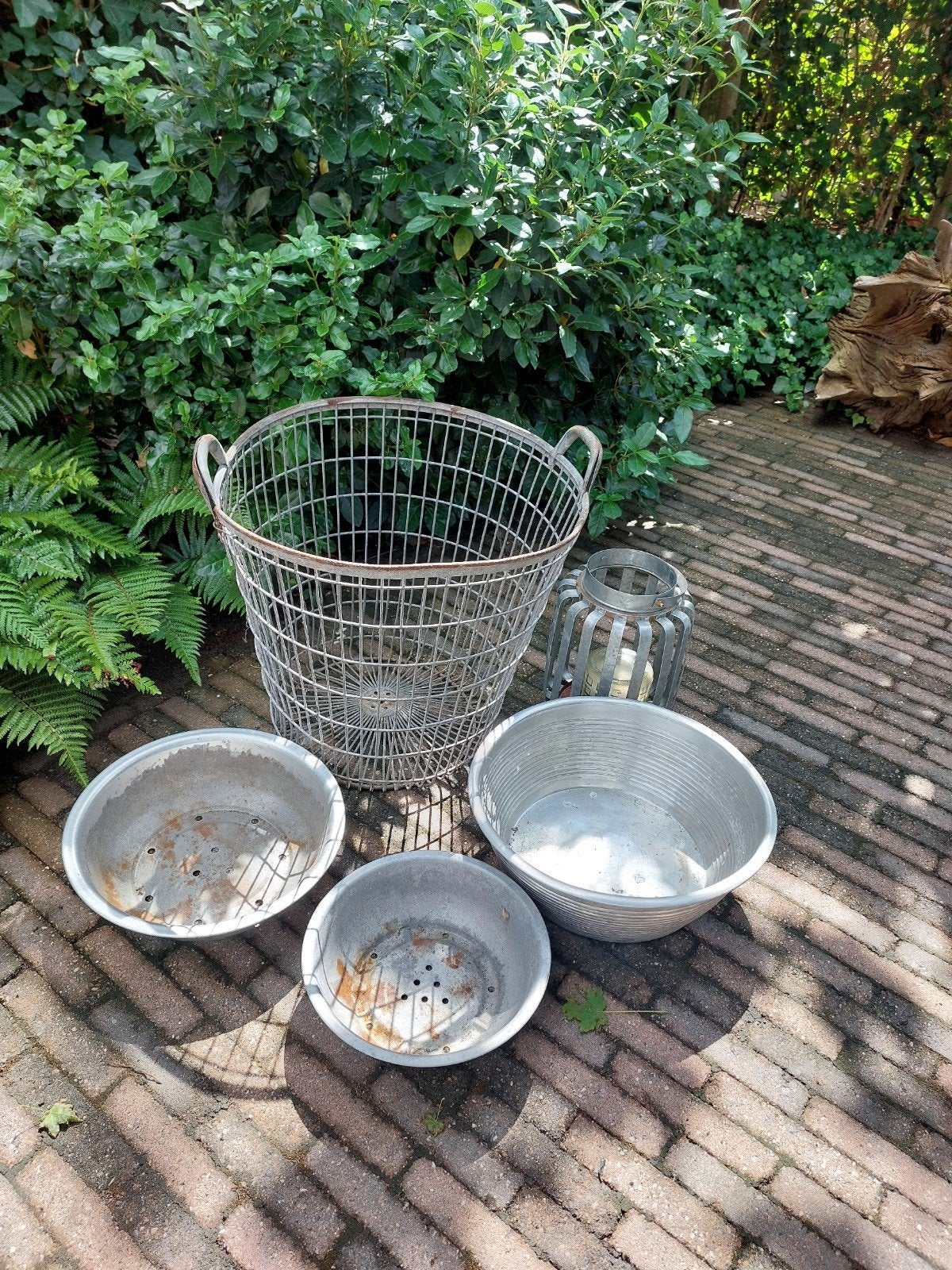 zinken tuindecoratie bloembak kandelaar aardappelmand, Ophalen, Gebruikt, Minder dan 30 cm, Rond