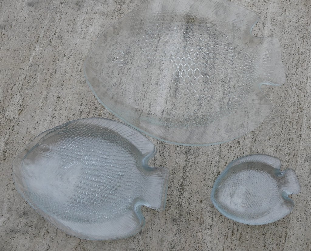 Vintage Glazen Visschotel Set - Groot , Middel en Klein, Ophalen of Verzenden