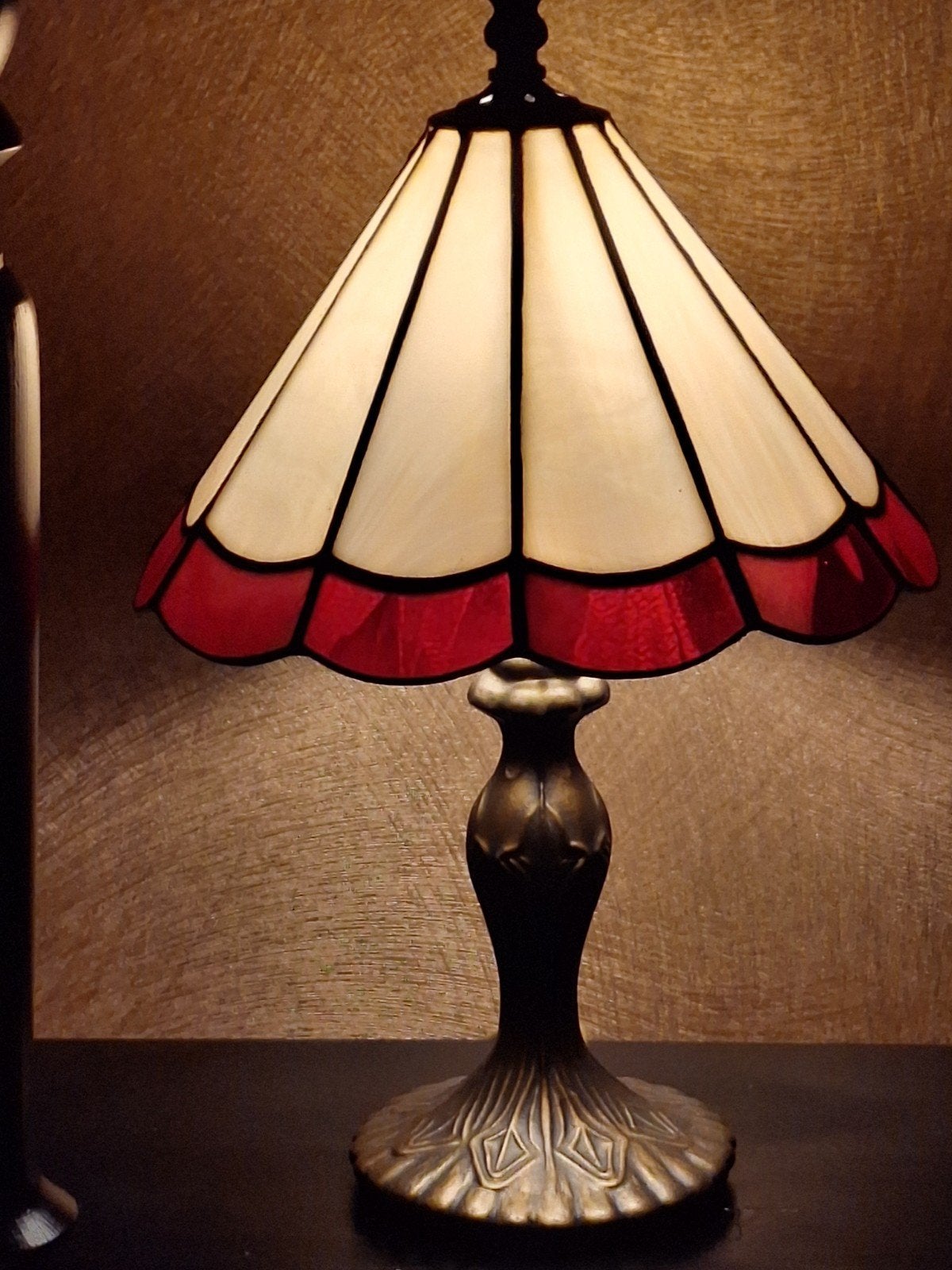 Oude lamp 2 kleurig met bronzen voet, Ophalen of Verzenden