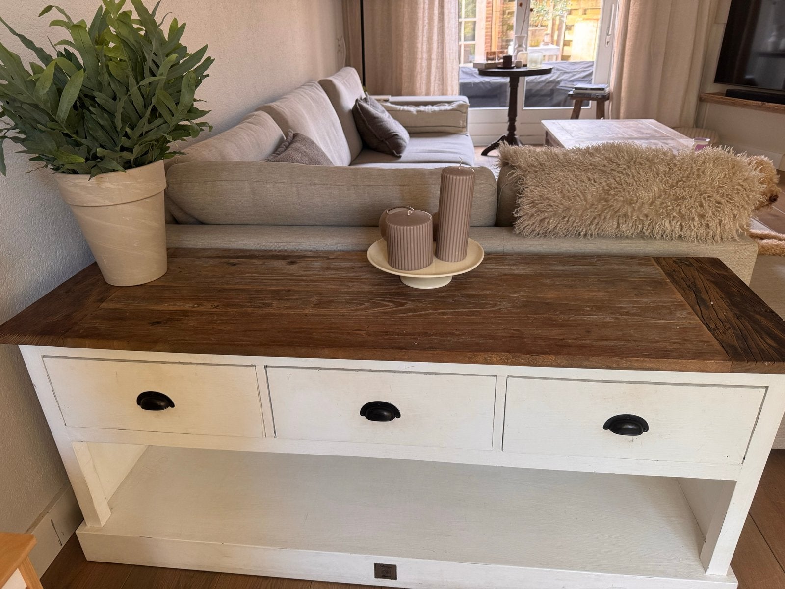 Riviera Maison dressoir met 3 lades en open vak, Gebruikt, 100 tot 150 cm, Ophalen of Verzenden, Met lade(s)
