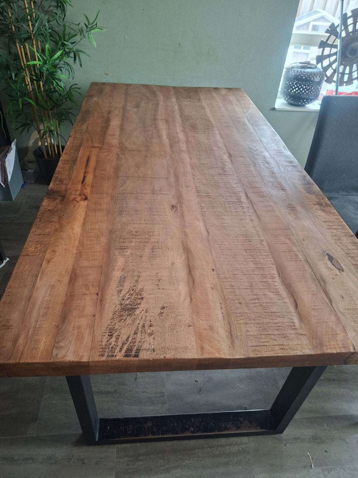 Eettafel 200x100 cm - Mangohout & Metaal, Gebruikt, Industrieel, Landelijk, 50 tot 100 cm, 150 tot 200 cm
