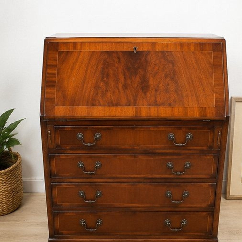 Antieke mahonie secretaire | leren schrijfblad | jaren 60, Huis en Inrichting, Kasten | Secretaires, Ophalen, Gebruikt, Mahoniehout, vermoedelijk Brits