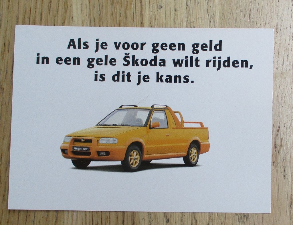reclamekaart Skoda  felicia fun vintage kaart, Verzamelen, Ophalen of Verzenden, Auto's
