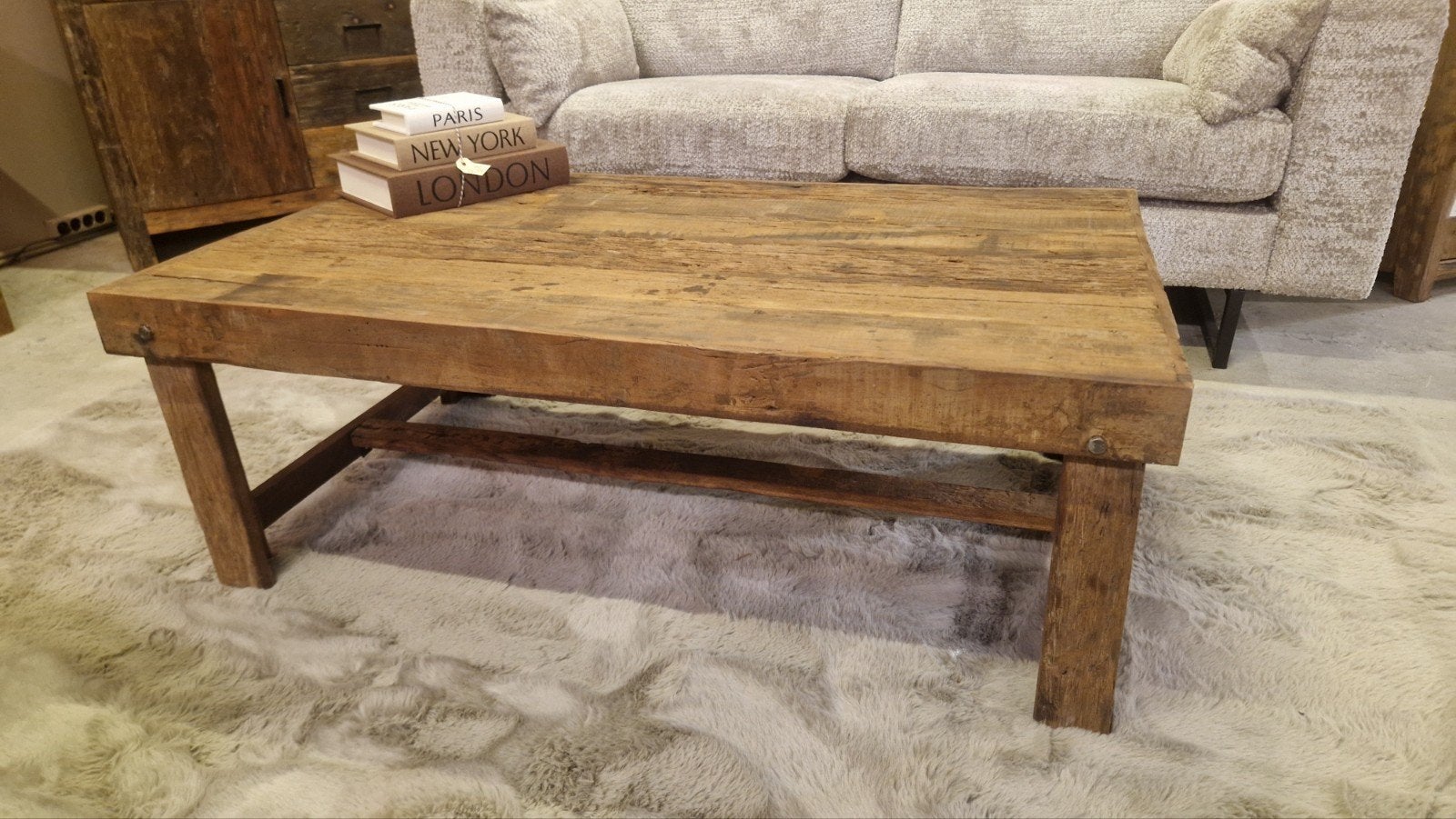 Oud houten landelijks salontafel | truckwood | sleeperwood, 100 tot 150 cm, Nieuw, Landelijk, Overige houtsoorten