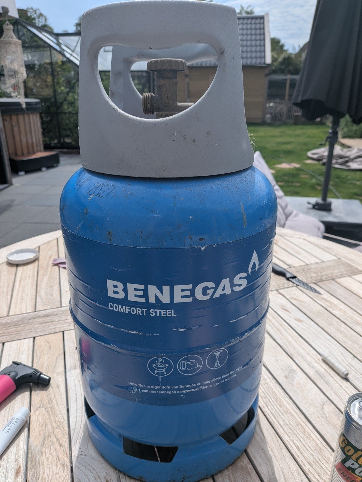 Benegas Comfort Steel gasfles, kwart vol, Ophalen of Verzenden
