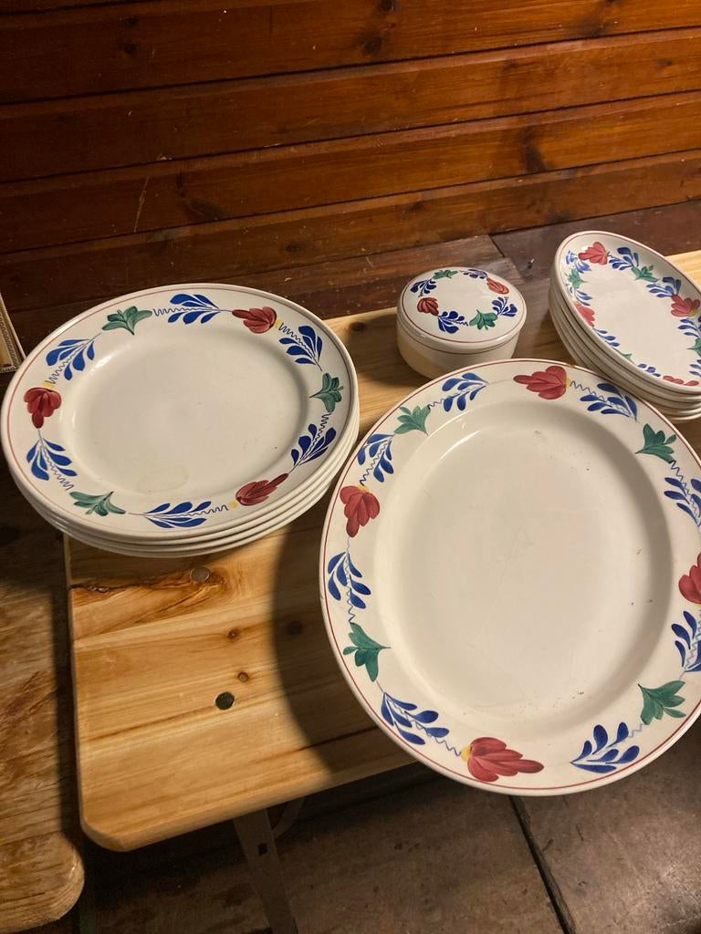 Prachtig handgeschilderd Maastrichts aardewerk servies, Ophalen of Verzenden