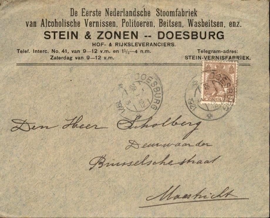 Doesburg - Stein & Zn - Stoomfabriek Vernis - 1921, Verzenden, Envelop