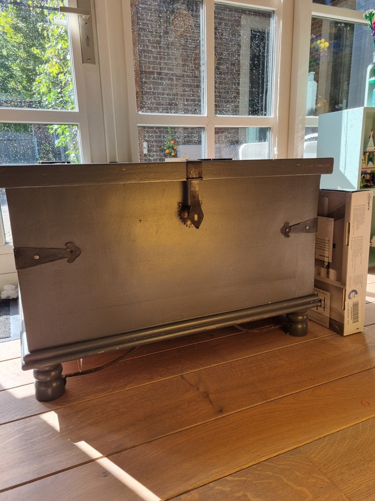 Vintage houten kist/opbergkist - Donkergrijs, Ophalen, Minder dan 50 cm, Gebruikt, 50 tot 100 cm