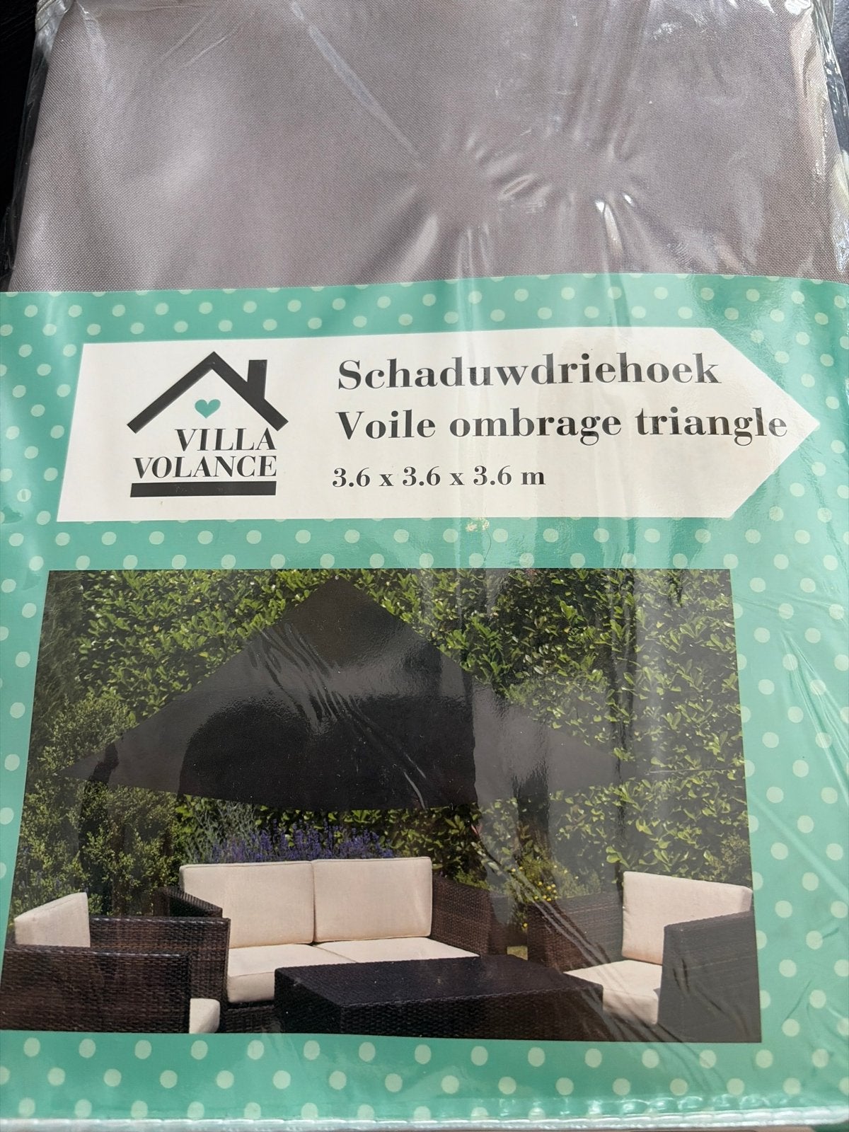 Nieuw Villa Volance schaduwdoek driehoek 3,6 x 3,6 x 3,6 m, Tuin en Terras, Schaduwdoeken, Ophalen of Verzenden, Nieuw