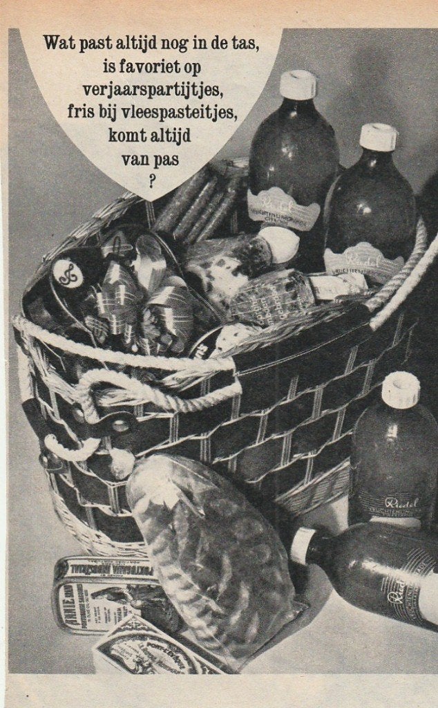 retro reclame 1966 Riedel limonade past in dee tas, Verzamelen, Verzenden, Overige typen