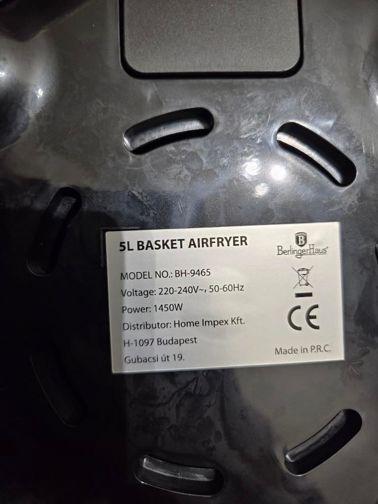 Berlinger Haus 5L Airfryer BH-9465, Witgoed en Apparatuur, Ophalen, Gebruikt
