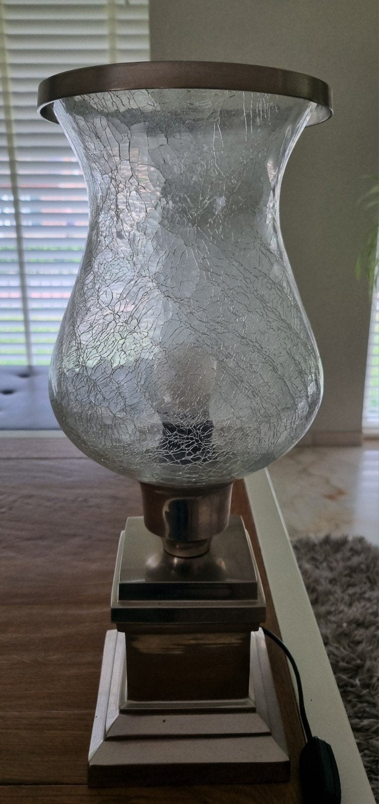 Zware tafellamp met craquelé glas, Ophalen, Glas