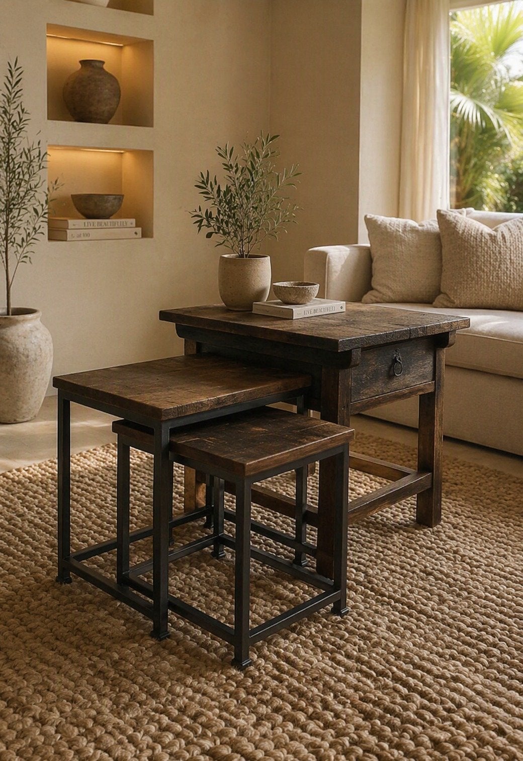 Set salon / bijzettafel van Hoffz, Huis en Inrichting, Ophalen, Vierkant, 50 tot 100 cm, Zo goed als nieuw
