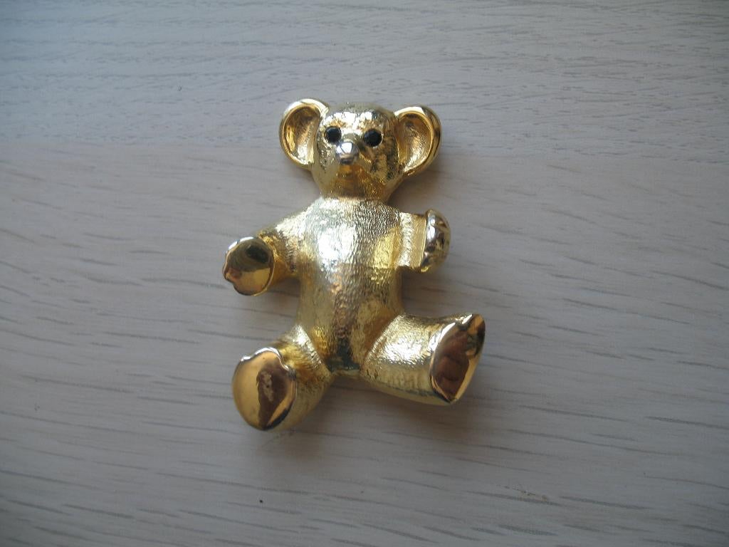 Sphinx Broche Goldtone Beer Strass Oogjes* Vintage, Sieraden, Tassen en Uiterlijk, Antieke sieraden, Broche, Overige materialen