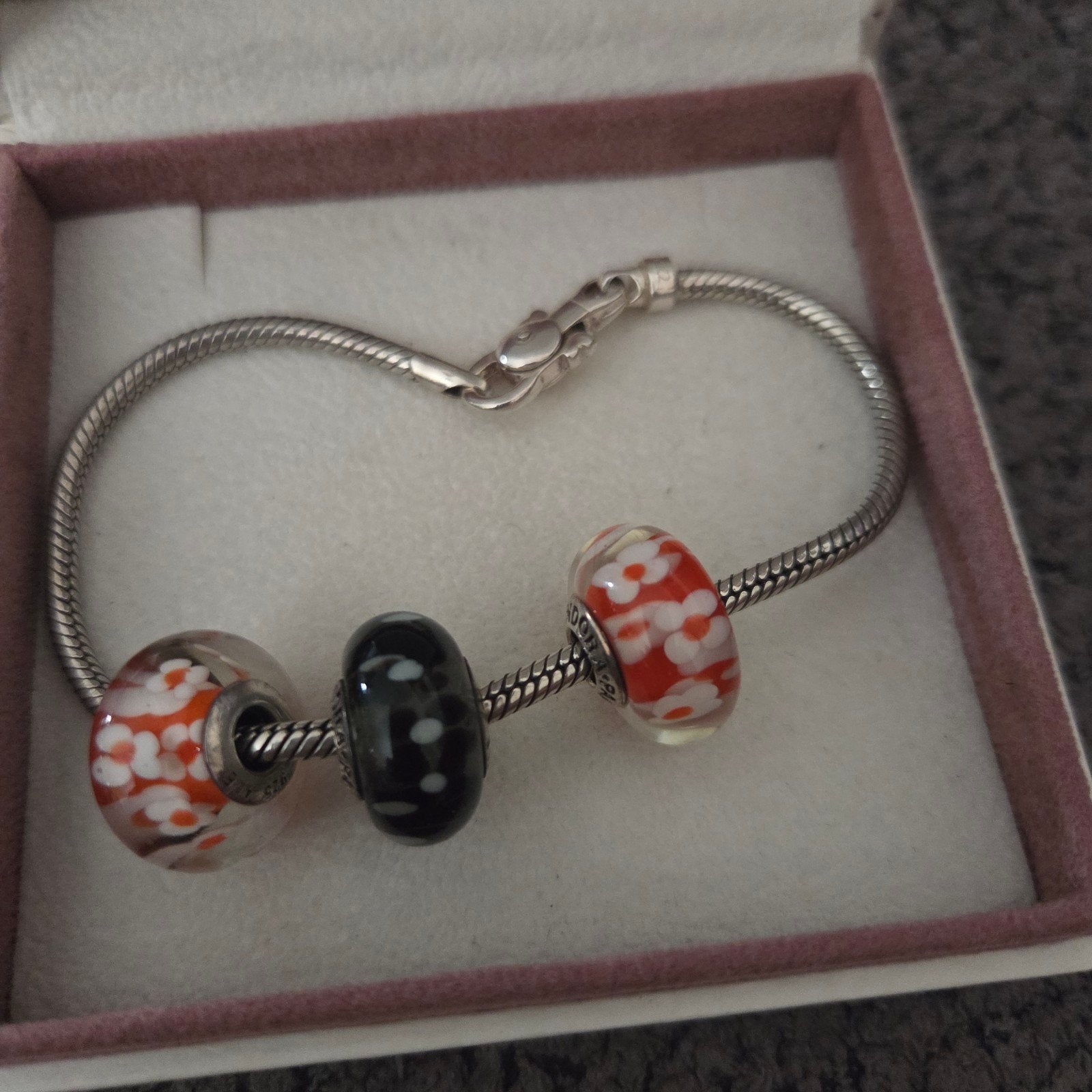 trollbeads armband met 3 glasbedels van pandora, Ophalen of Verzenden, Zo goed als nieuw, Zilver, Zilver