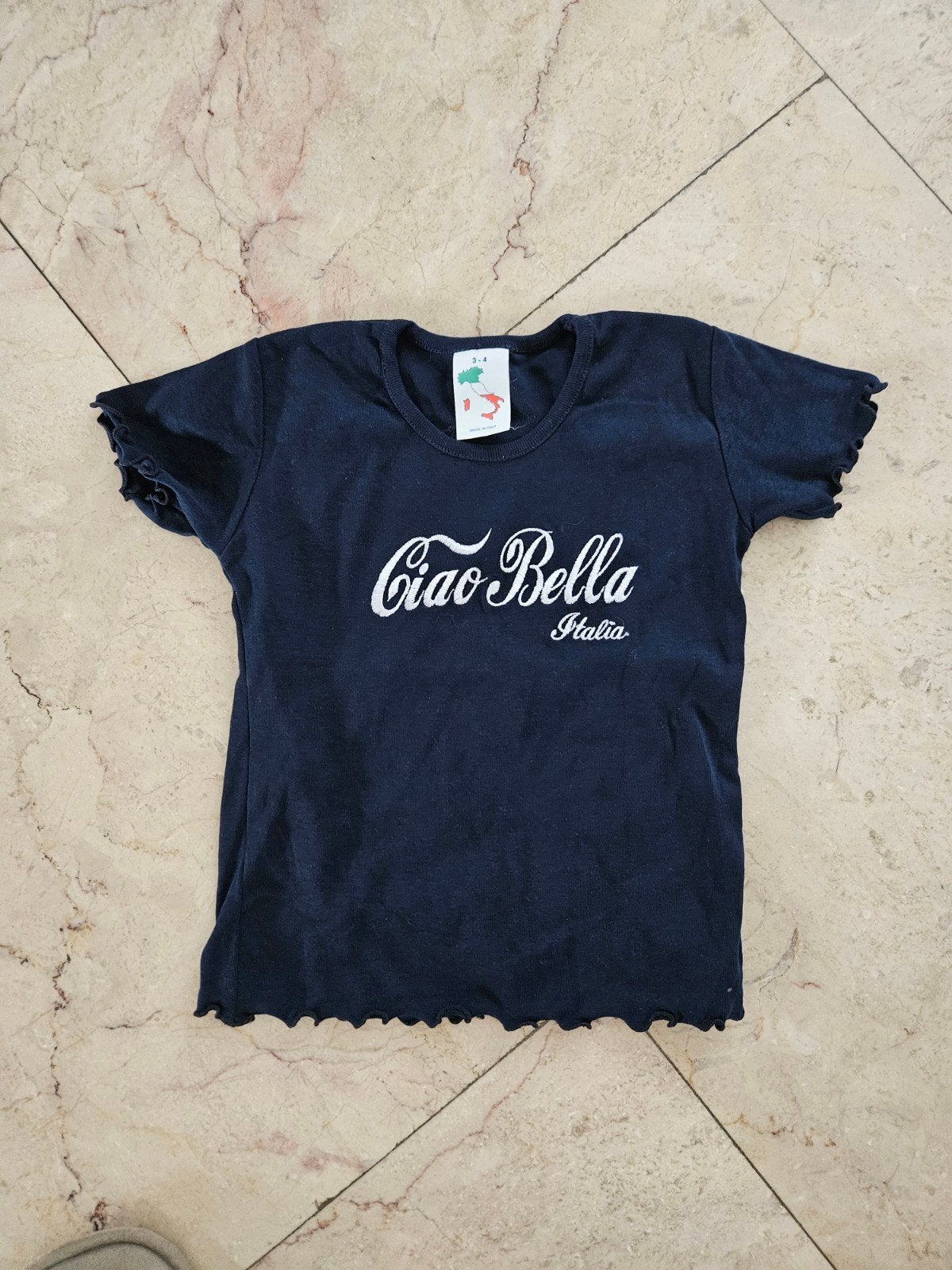 Donkerblauw t shirt 'ciao bella italia' maat 92/98, Ophalen of Verzenden, Meisje, Shirt of Longsleeve