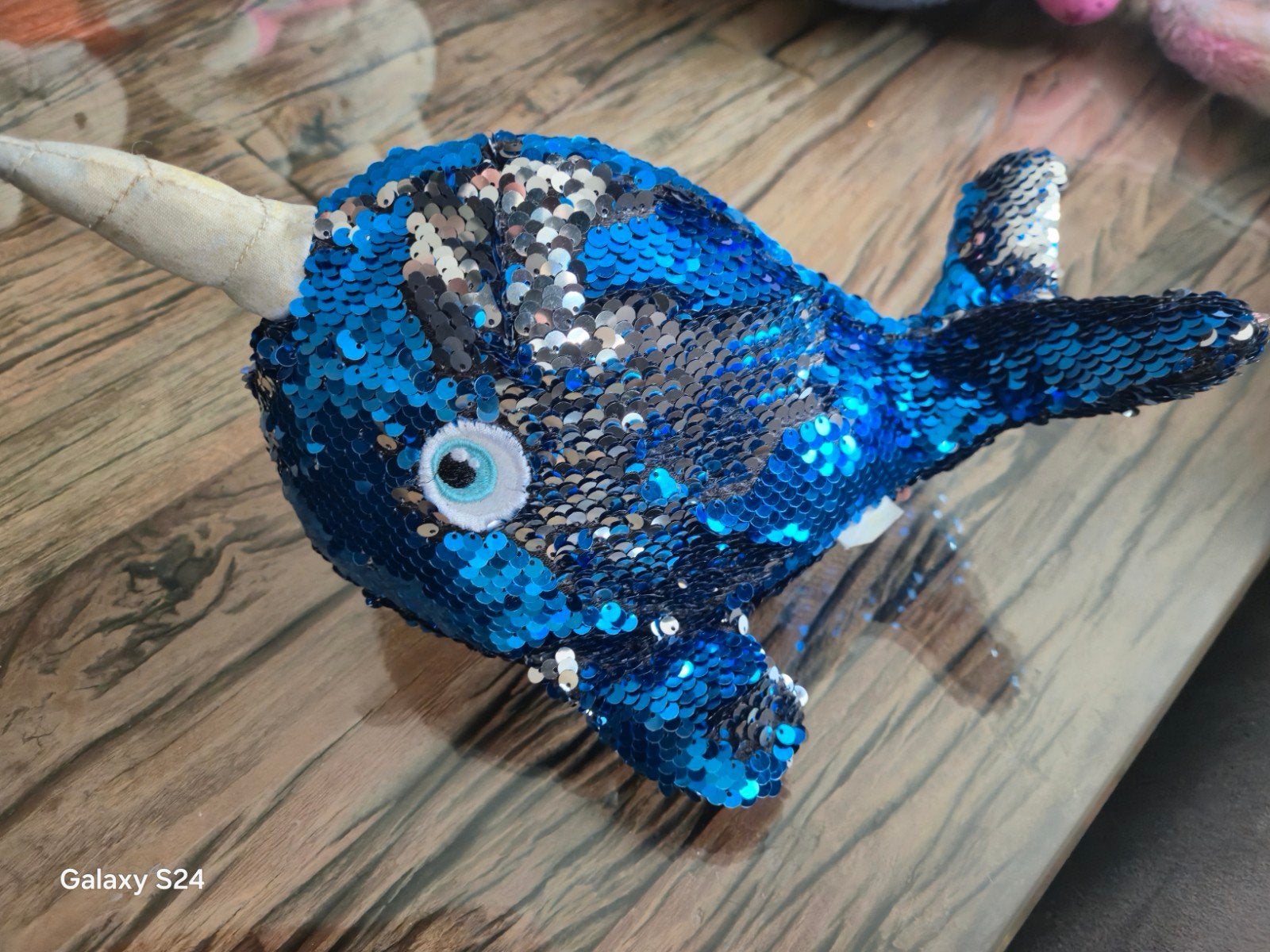 Schattige Narwal Knuffel met Omkeerbare Pailletten, Ophalen of Verzenden, Gebruikt, Blauw, Overige typen