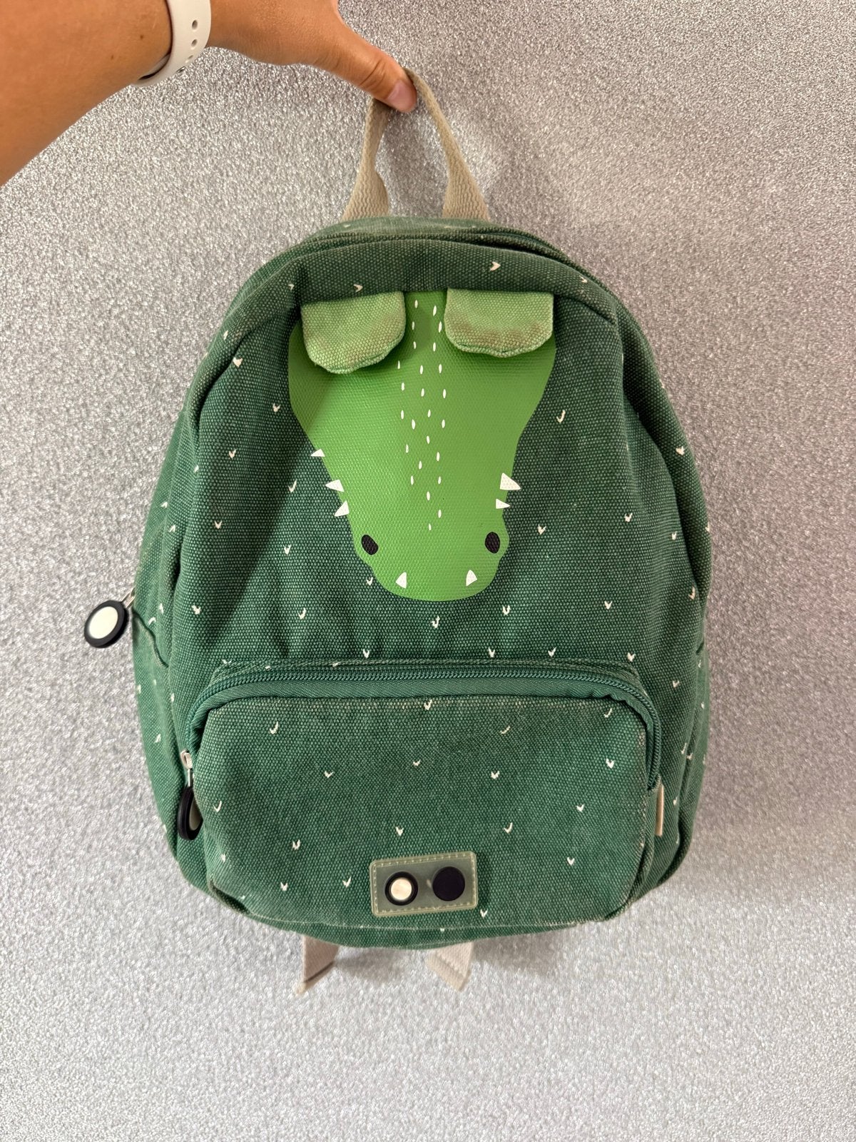 Trixie Katoenen groene schooltas met krokodil, Overige merken, Gebruikt, Minder dan 30 cm, Ophalen of Verzenden