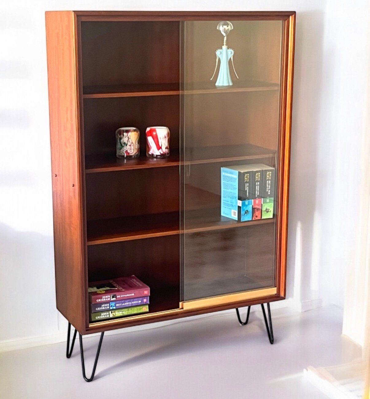 Vintage Formule Kempkes vitrinekast boekenkast | retro kast, Ophalen, Met plank(en), Gebruikt, 100 tot 150 cm