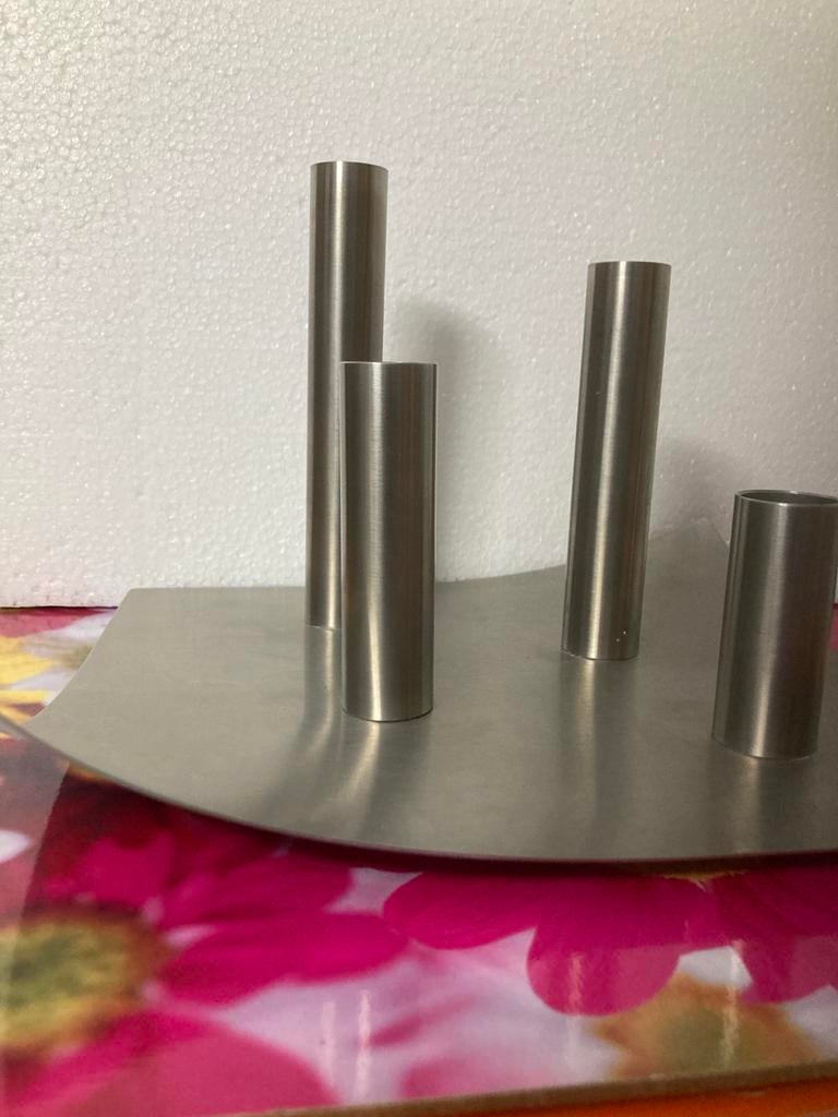 Design RVS Kandelaar met 4 Kaarsenhouders - Studio Eldik Fol, Ophalen of Verzenden