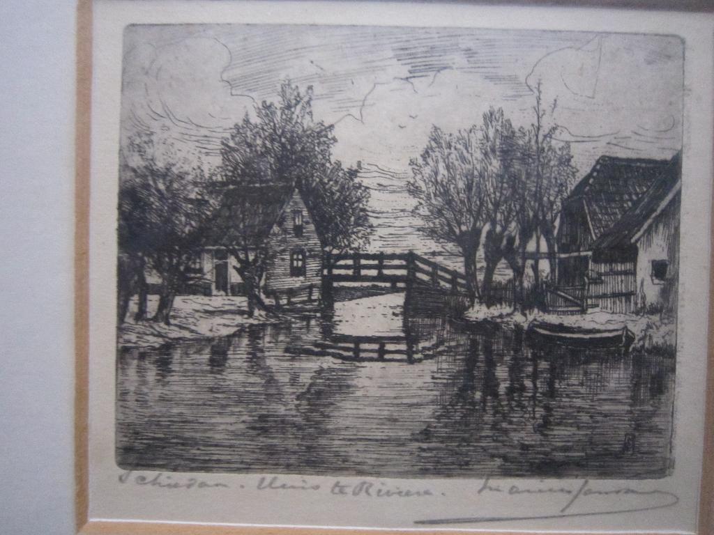 HUIS te Riviere, Mooie ets van Schiedam, Ophalen of Verzenden, Ets