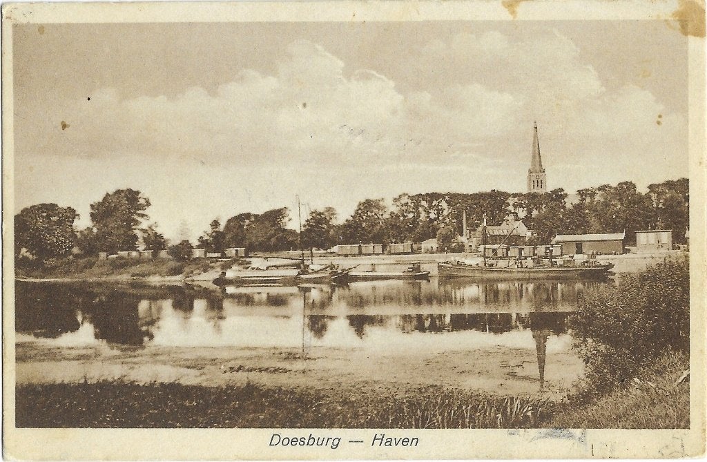 Doesburg, Haven, schepen, boten, kerk, Ophalen of Verzenden, 1920 tot 1940, Gelopen, Gelderland