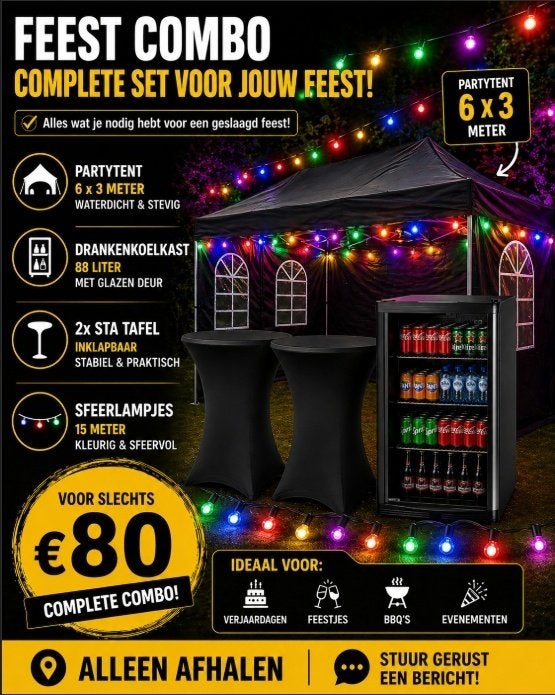Partytent 6x3 + Koelkast + Statafels + Verlichting €80, Ophalen, Partygalaxyshop@hotmail.com, Partygalaxyshop, Opvouwbaar