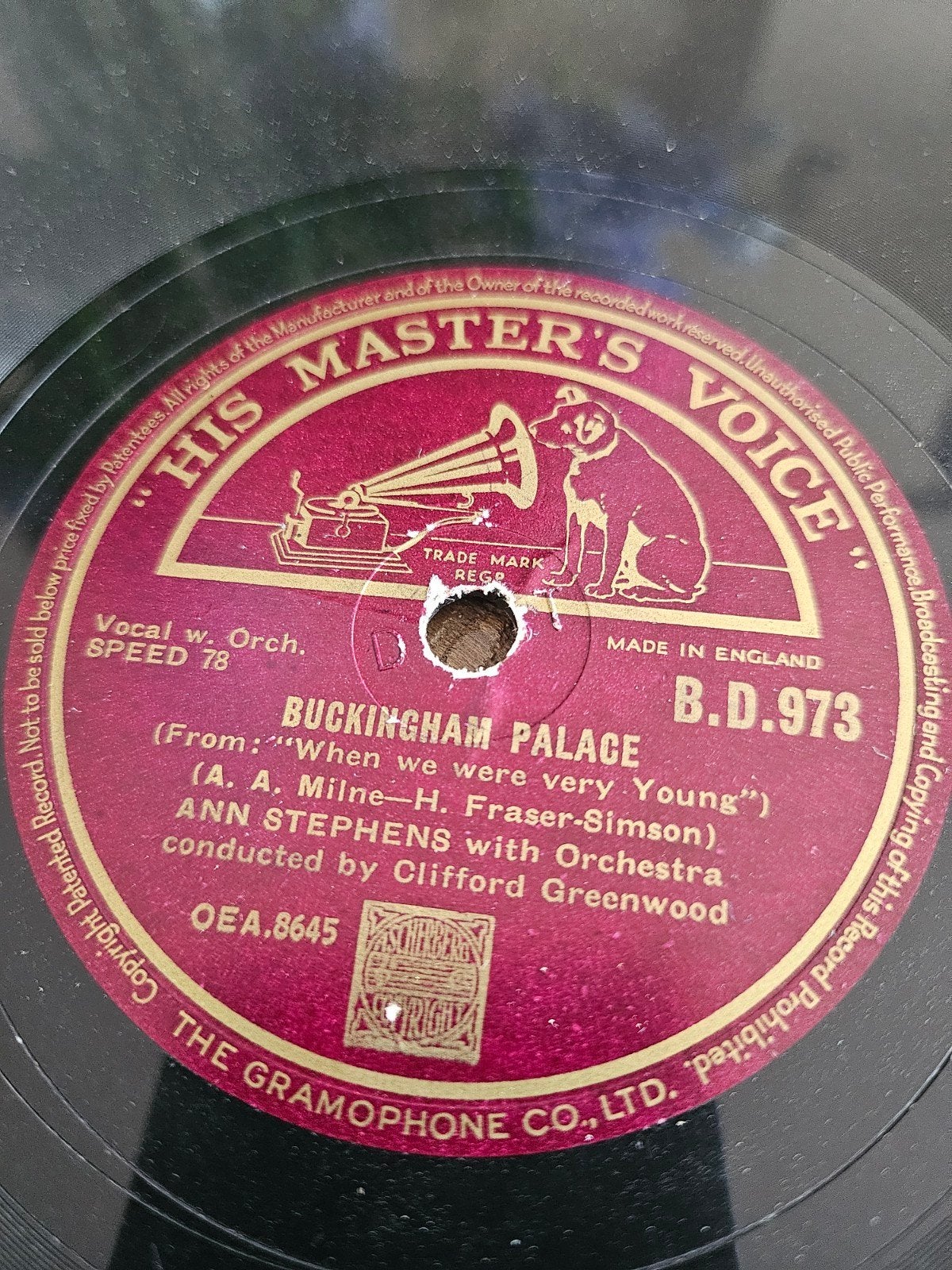 His Master's Voice 78 toeren plaat - Buckingham Palace, Gebruikt, 10 inch, Originele persing, Ophalen of Verzenden