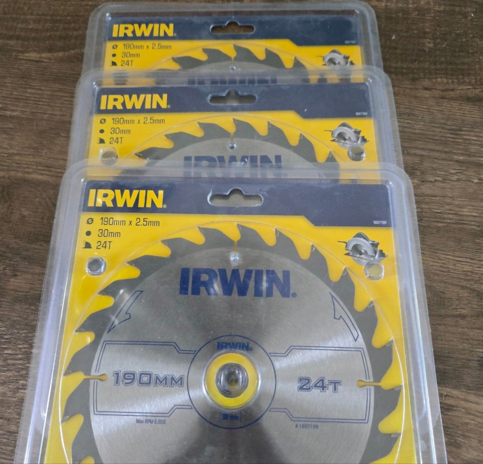 Cirkelzaagblad Irwin 190mm x 2.5mm 24T ( 3 stuks )., Cirkelzaag, Nieuw, 1200 watt of meer, IRWIN