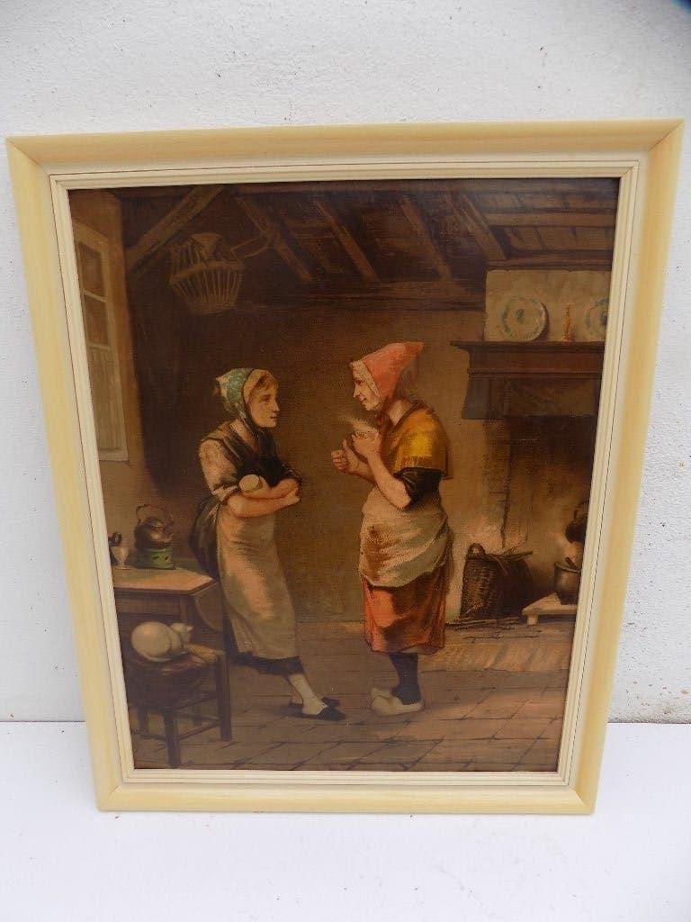 schilderij oud hollands keukentafereel reproductie in lijst, Ophalen of Verzenden, Gebruikt