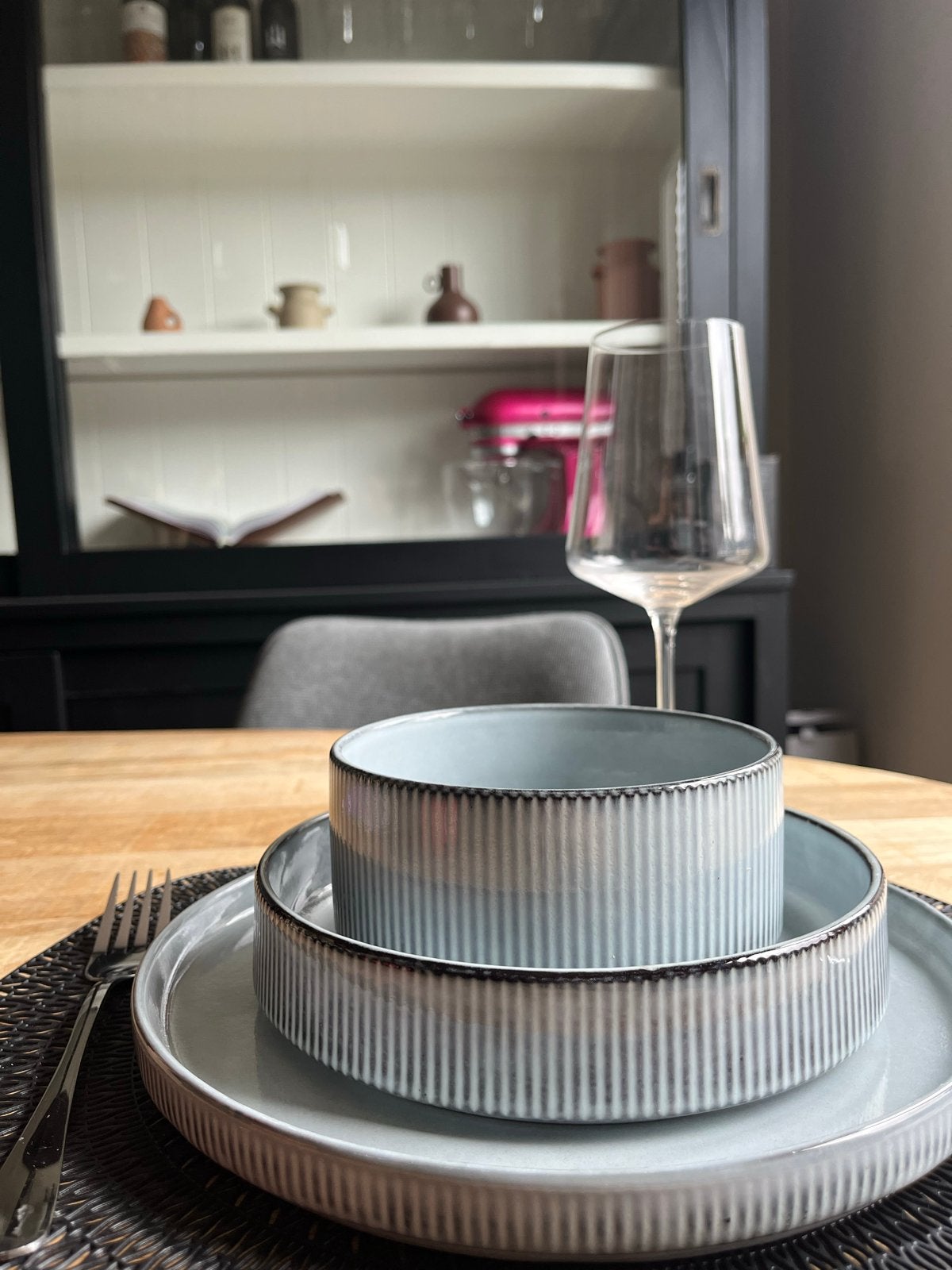 Action Dinner set 18-piece Stripe lichtblauw servies, Ophalen, Overige merken, Keramiek, Nieuw