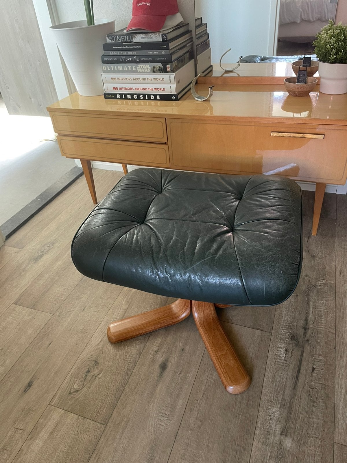 Skalma Deens Voetbank / Poef Vintage, Ophalen, Minder dan 50 cm, Retro, Mid Age, Scandinavisch, Vintage, Deens, Leer