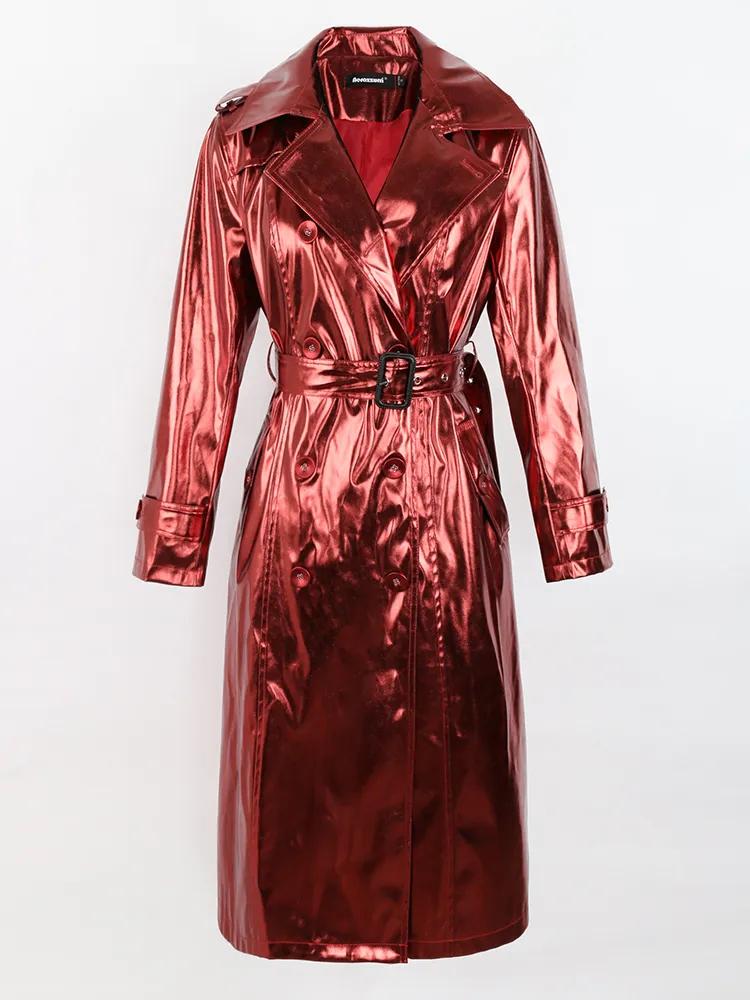Rode glimmende dames regenjas trenchcoat lange jas leren, Kleding | Dames, Verzenden, Maat 46/48 (XL) of groter, Nieuw, Overige thema's