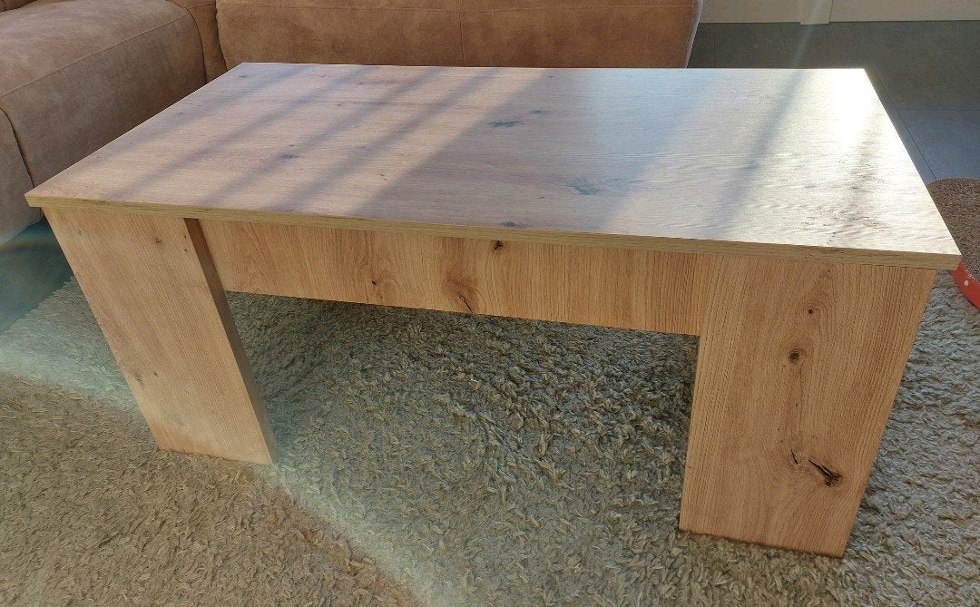 Houten salontafel met opbergruimte, Ophalen, Gebruikt, 100 tot 150 cm, 50 tot 100 cm