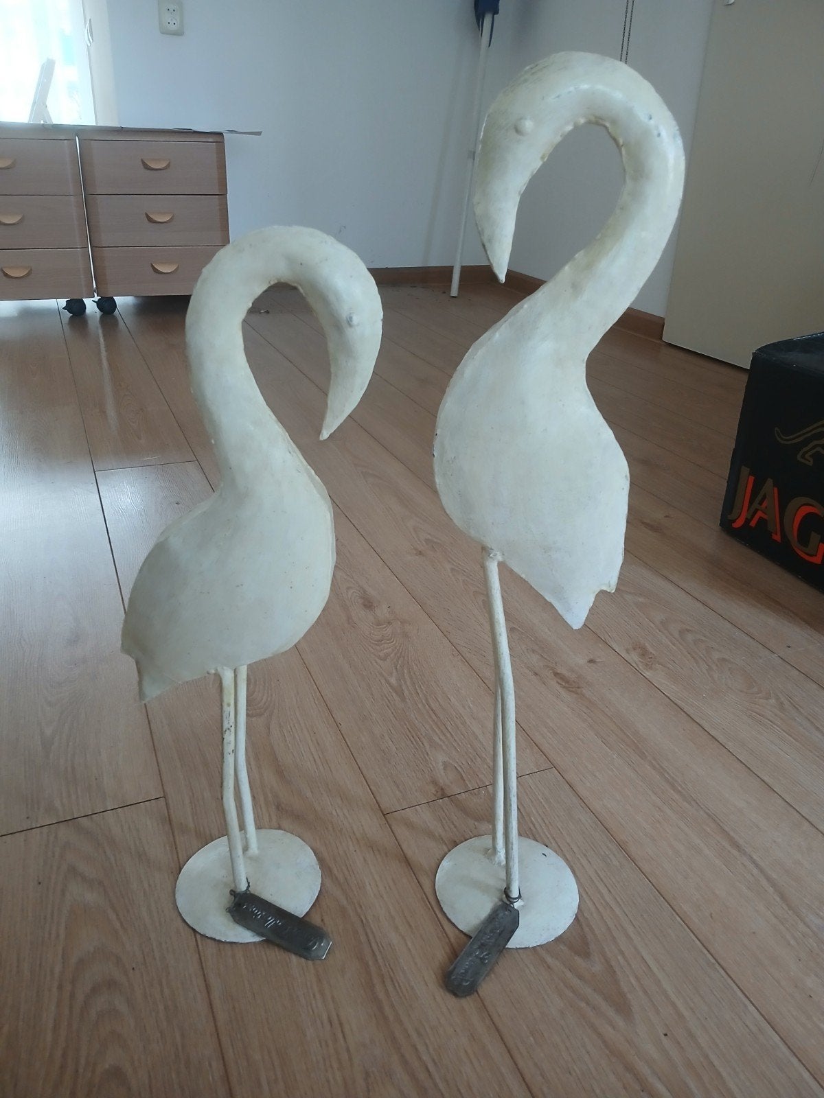 Decoratieve flamingo beelden (set van 2), Huis en Inrichting, Ophalen, Vintage, Gebruikt, Wit