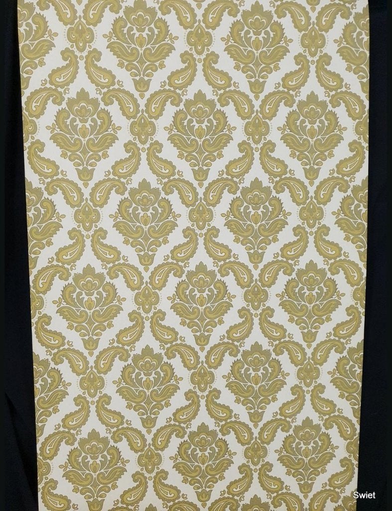 13996 behang barok krulpatroon retro sixties mosterd  swiet, Huis en Inrichting, Ophalen of Verzenden, Minder dan 10 m²