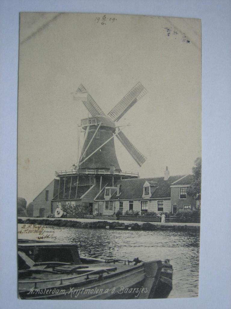 AMSTERDAM 1909 KRIJTMOLEN aan de BAARSJES, Verzamelen, Verzenden, Voor 1920, Gelopen, Noord-Holland