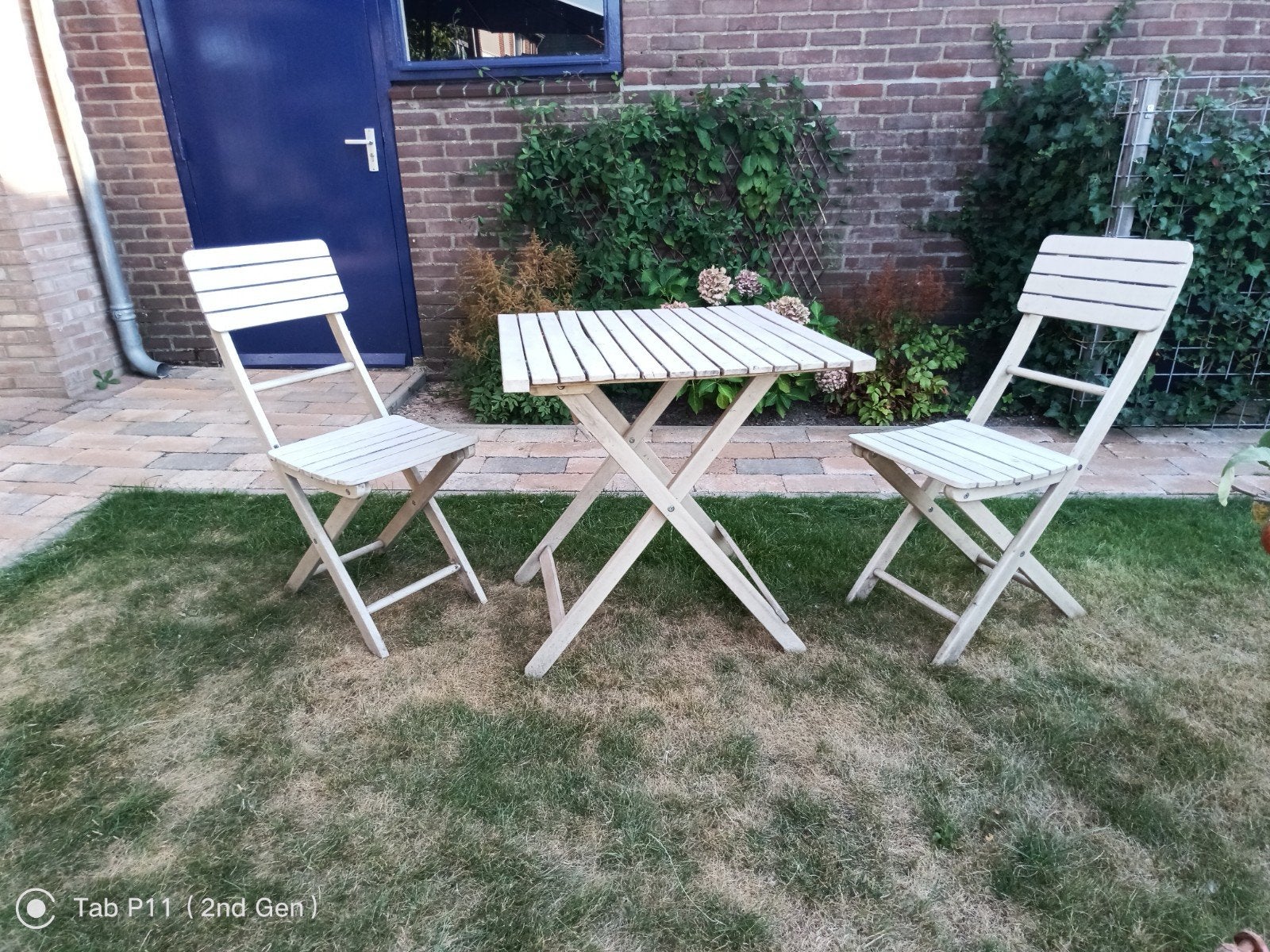 houten BBQ set tafel + 2 stoelen, Ophalen, Gebruikt, Hout, Inklapbaar