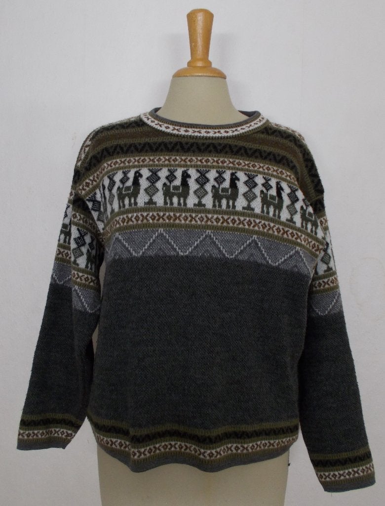 Alpaca/Peru/folkore grijze print trui! M/L, Verzenden, Gedragen, Maat 38/40 (M), Grijs