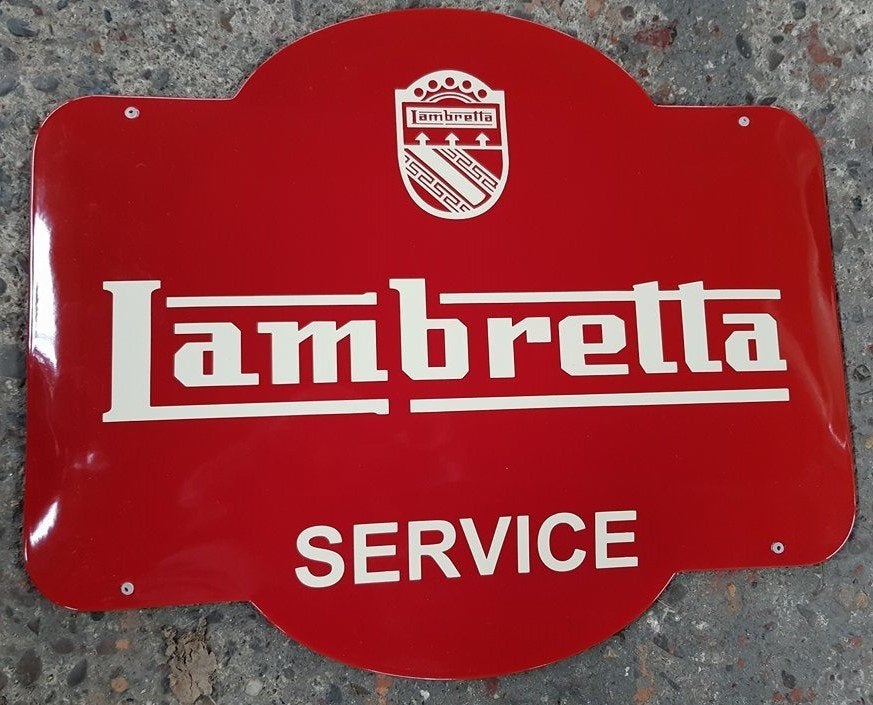 Lambretta service emaillen reclame bord  dealer scooter, Ophalen of Verzenden, Zo goed als nieuw, Reclamebord