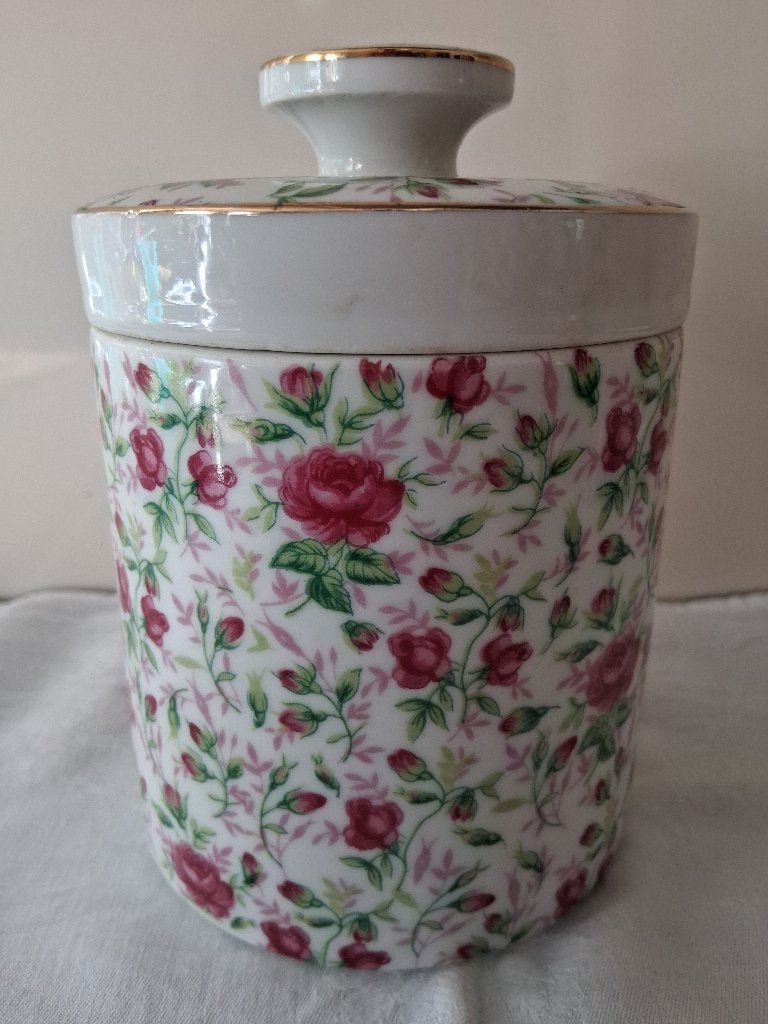 Brocante porseleinen pot met roosjes *eureka*, Antiek en Kunst, Ophalen of Verzenden