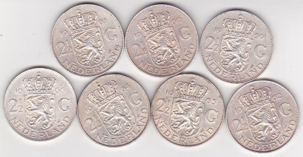 RIJKSDAALDERS SERIE 1959 -60 -61 -62 - 63 - 64 - 66 ZILVER, Postzegels en Munten, Munten | Nederland, Ophalen of Verzenden, Vóór koninkrijk