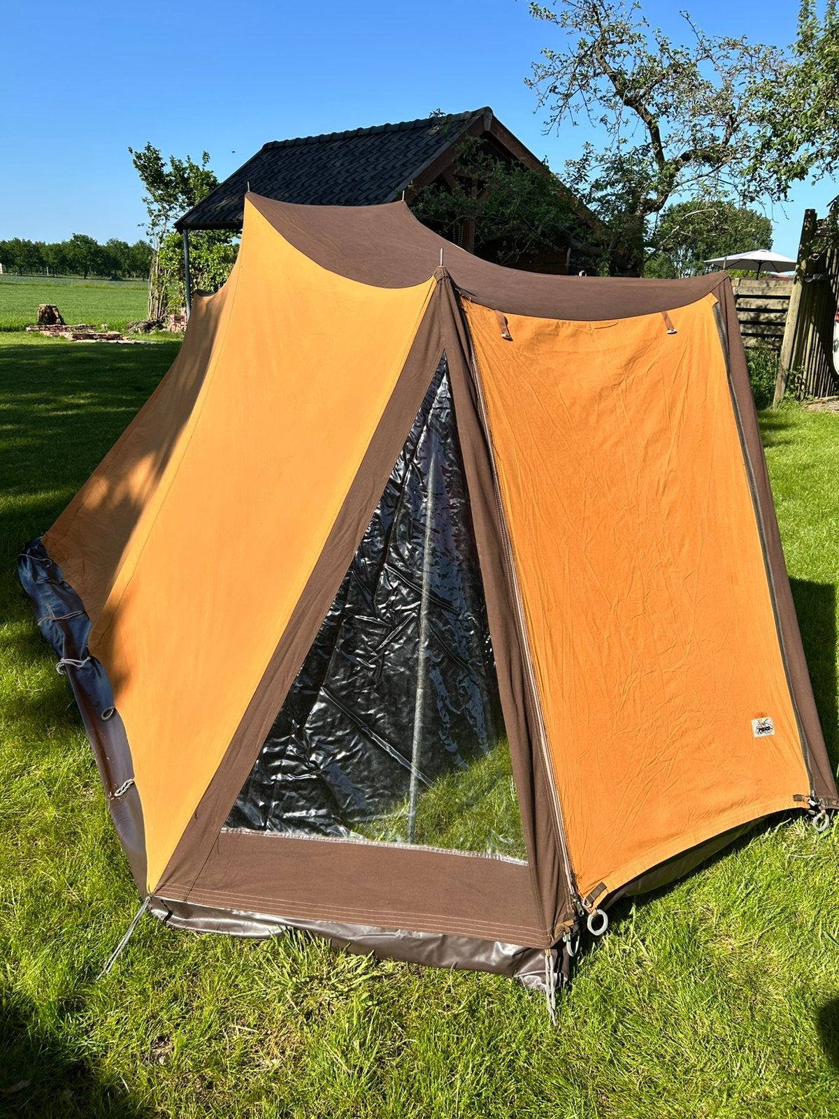Katoenen 2 persoons tent, vintage, Caravans en Kamperen, Ophalen, Zo goed als nieuw, Tot en met 2