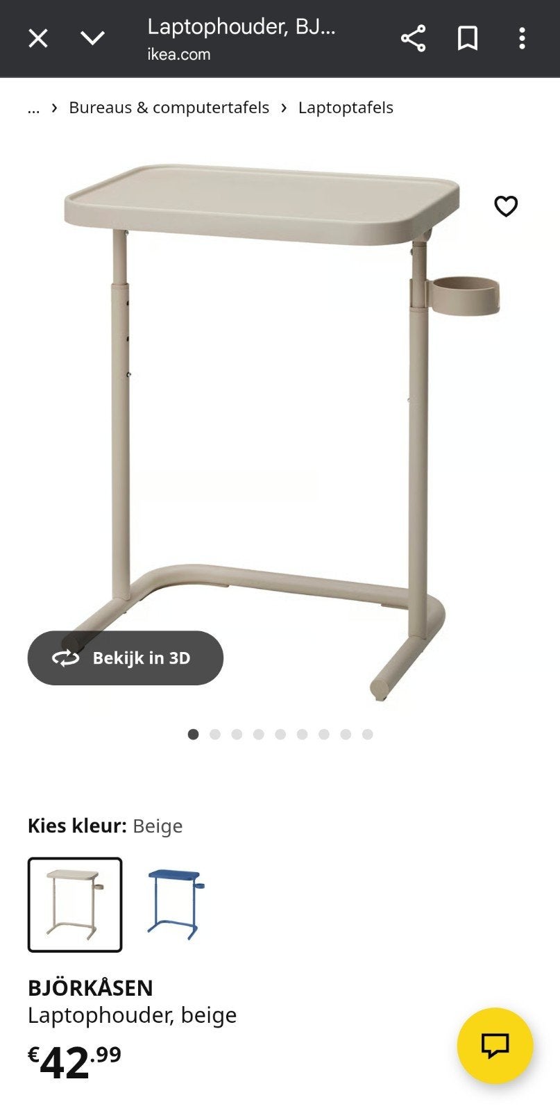 laptoptafel ikea wit, Computers en Software, Ophalen, Zo goed als nieuw, In hoogte verstelbaar