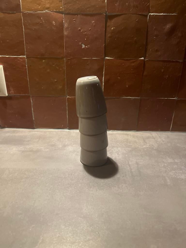 4 Kwantum Glaze Serie Grijze Espressokopjes, Ophalen, Keramiek, Zo goed als nieuw, Effen