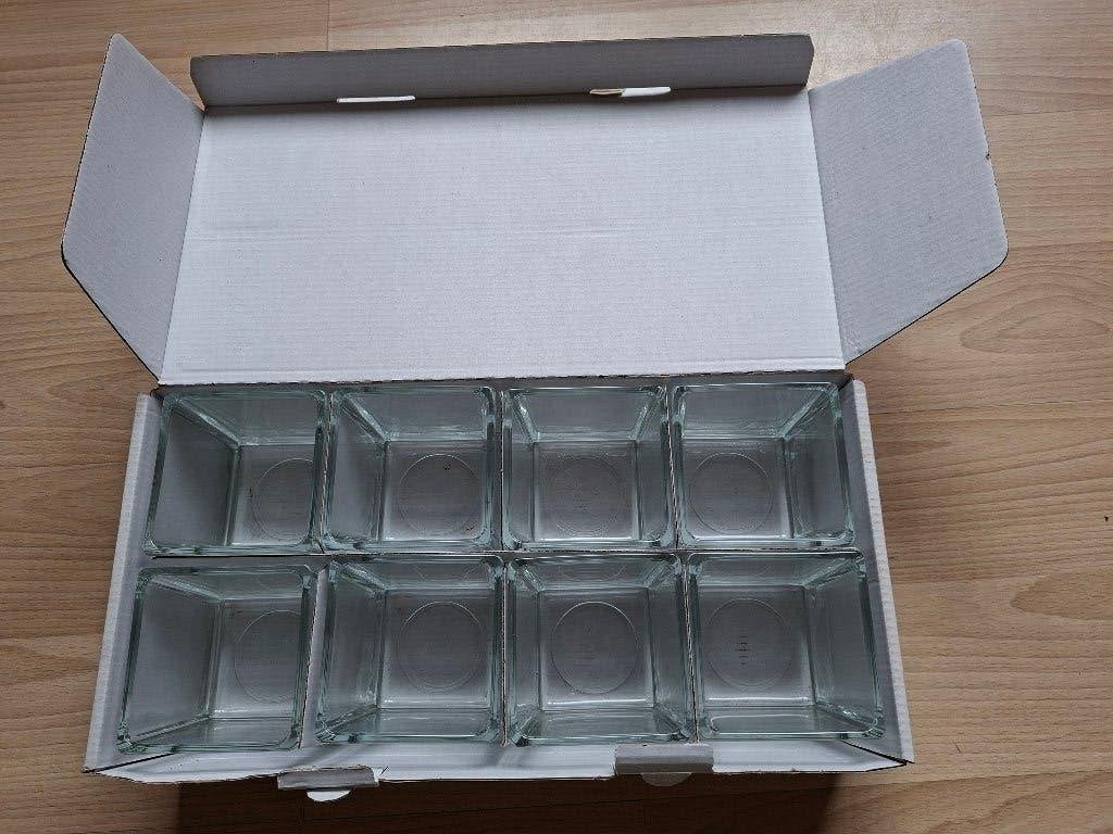 Set van 8 vierkante glazen potjes / kubussen (8x8x8 cm), Ophalen of Verzenden, Glas