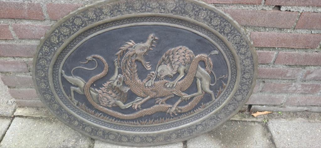 Bord reliefplaquette brons, Ophalen of Verzenden