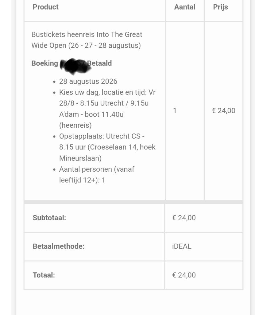 Busticket Heenreis naar ITGWO, Arriva, Utrecht-Harlingen, Eén persoon